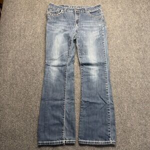 Miss Chic Womens Embellished Bootcut Jeans Blue Medium Wash Studded Size 13